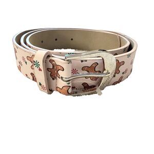 Betsey Johnson Gingerbread Christmas Candy Cane Pink Belt Women Large 41 Holiday